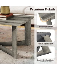 Sugift Rectangle Coffee Table Rubber Wood Base with X-Shaped Base-Gray