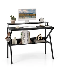 Sugift Space Saving Computer Desk with Monitor Stand and Extra Storage Shelf for Work Study-Black