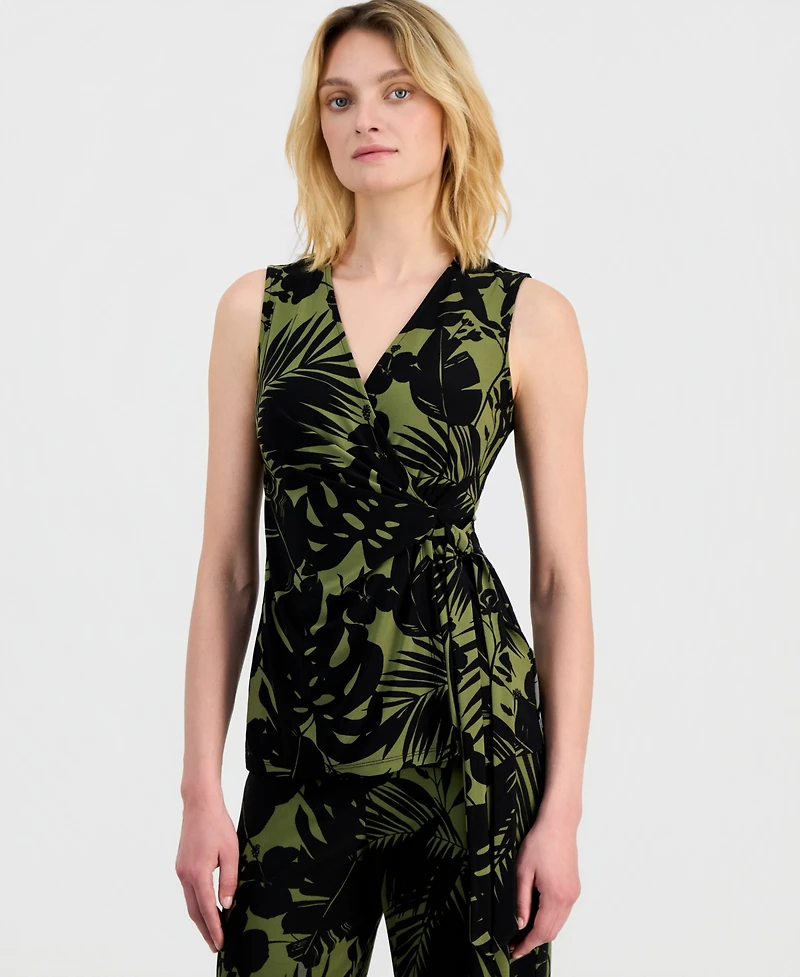 Anne Klein Women's Printed Sleeveless Faux-Wrap Top