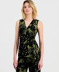 Anne Klein Women's Printed Sleeveless Faux-Wrap Top