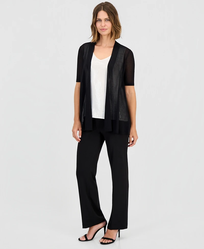 Anne Klein Women's Short-Sleeve Open-Front Semi-Sheer Cardigan