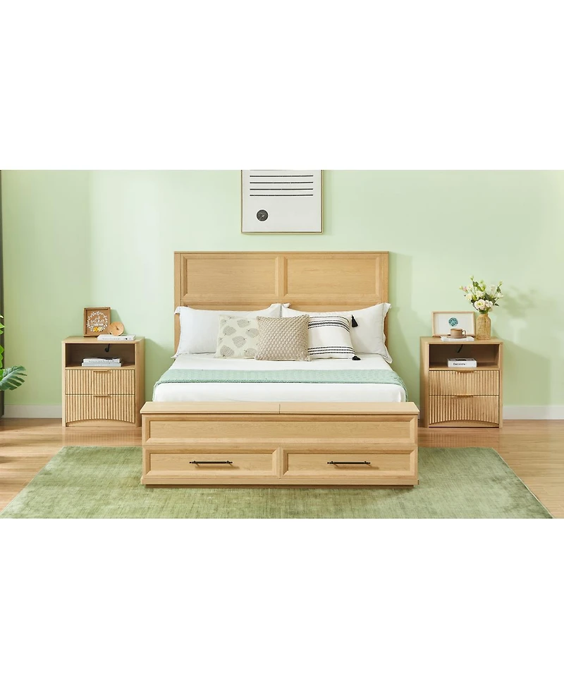 Streamdale Furniture Queen Bed w/ Geometric Headboard and Storage Bench