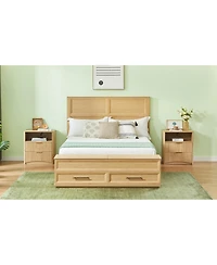 Streamdale Furniture Queen Bed w/ Geometric Headboard and Storage Bench