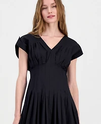 Anne Klein Remove Women's Pleated-Waist V-Neck Midi Dress