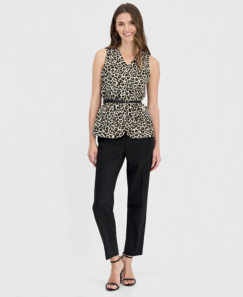 Anne Klein Women's Animal-Print Five-Button Belted Vest