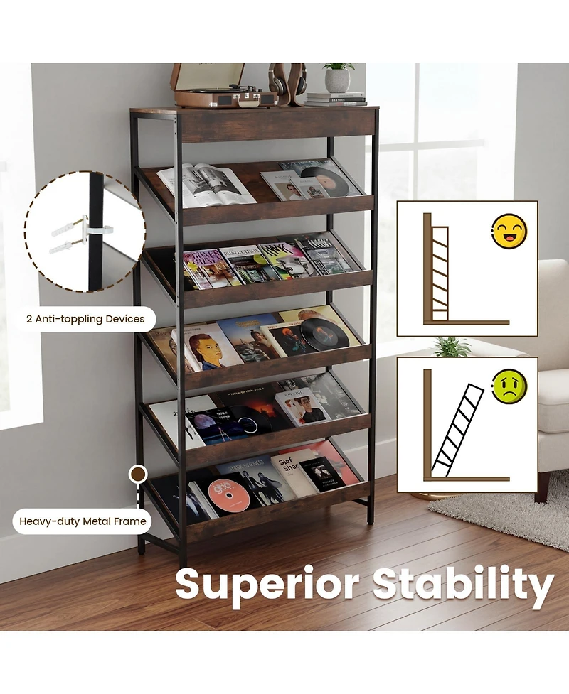 Sugift 6-Tier Tall Freestanding Bookshelf with Angled Shelves for Home Office