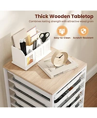 Sugift 10-Drawer Rolling Storage Cart Mobile Utility Organizer with Wooden Tabletop and Lockable Wheels