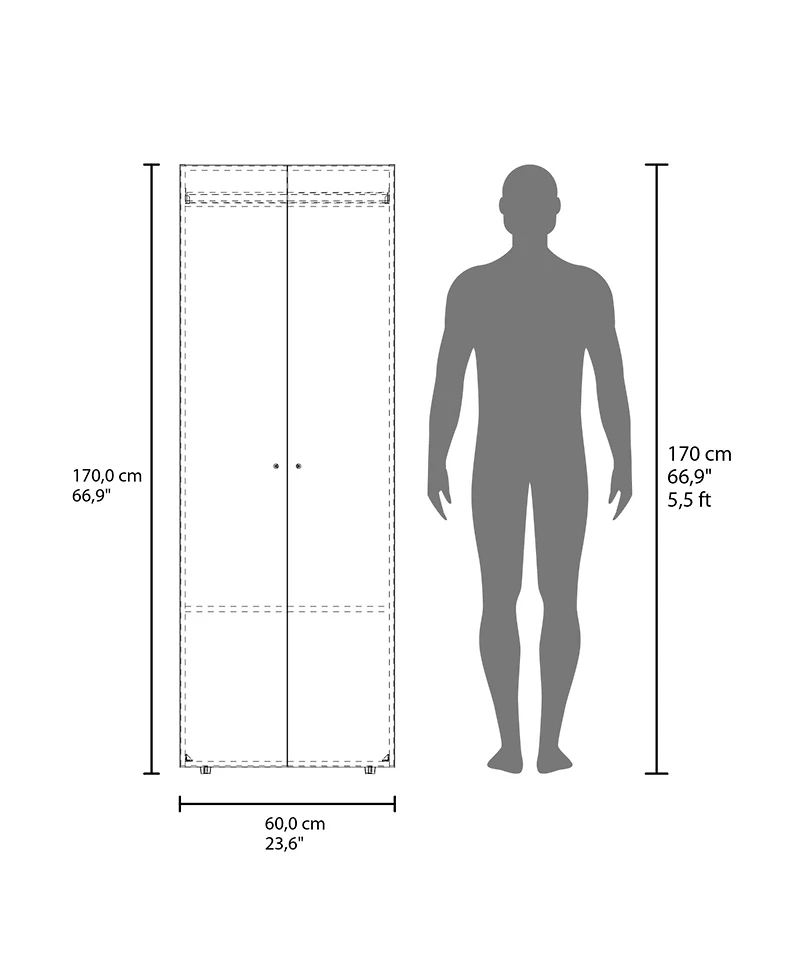 Flynama Armoire 66.9 Inch High 2 Doors 2 Shelves Wengue Bedroom Storage Cabinet with Hanging Rod