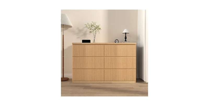 Flynama Modern 6 Drawer Dresser Espresso Wood for Bedroom Living Room Hallway Entryway