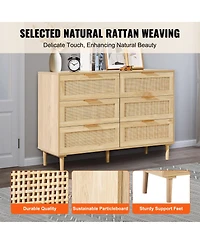 Gouun 6 Drawer Rattan Dresser with Spacious Storage for Bedroom and Hallway