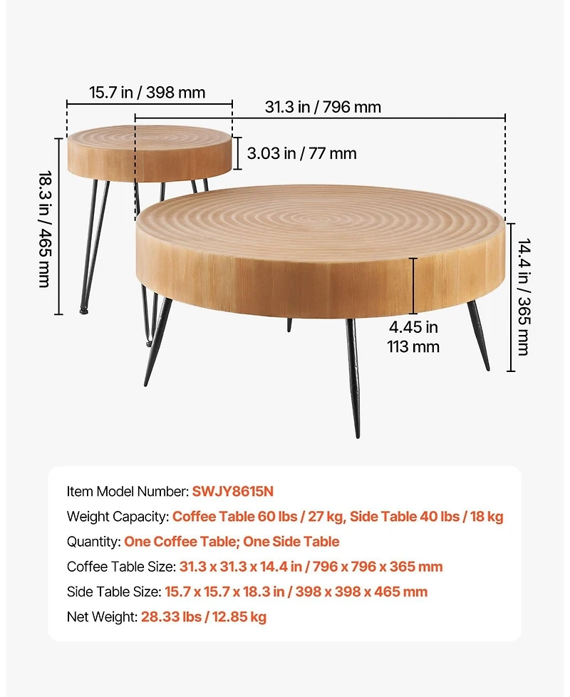Gouun Round Coffee Table Set with Matching End Table