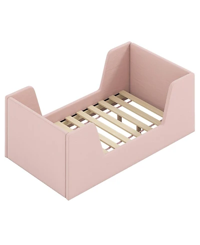 Sugift Soft Velvet Toddler Bed Frame with Built In Safety Rails