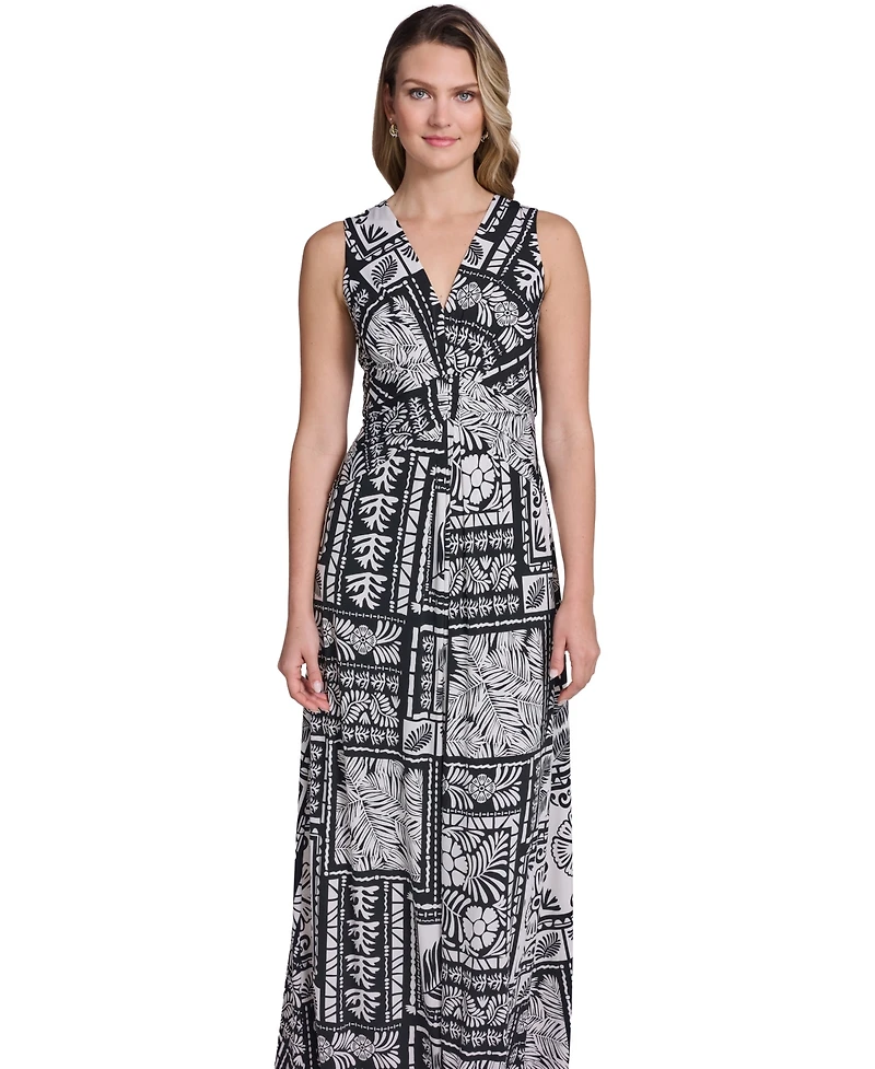 Jessica Howard Petite Sleeveless Tuck Front V-Neck Maxi Dress