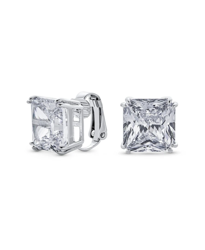 Bling Jewelry 12MM Princess Cut Cubic Zirconia Cz Solitaire Statement Clip On Stud Earrings Non Pierced