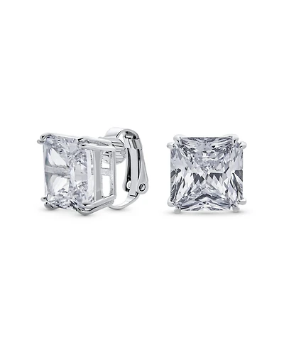 Bling Jewelry 12MM Princess Cut Cubic Zirconia Cz Solitaire Statement Clip On Stud Earrings Non Pierced