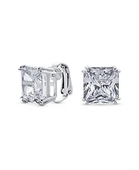 Bling Jewelry 12MM Princess Cut Cubic Zirconia Cz Solitaire Statement Clip On Stud Earrings Non Pierced