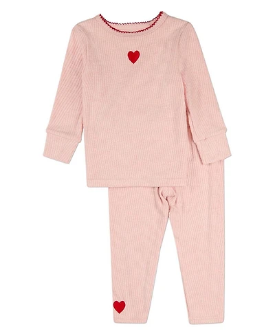 MeMoi Baby Girls Heart Embroidered Textured 2 Pc Lounge Set