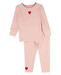 MeMoi Baby Girls Heart Embroidered Textured 2 Pc Lounge Set