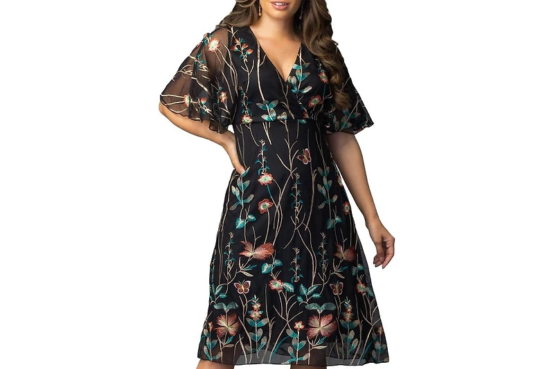 Kiyonna Women's Sonnet Embroidered Cocktail Dress