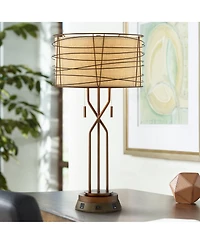 Franklin Iron Works Industrial Table Lamp with Usb and Ac Power Outlet Workstation Charging Base 28.75" Tall