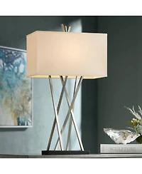 Possini Euro Design Asymmetry Modern Table Lamp 30" Tall Brushed Nickel Metal with Table Top Dimmer Linen Shade for Bedroom Living Room Bedside