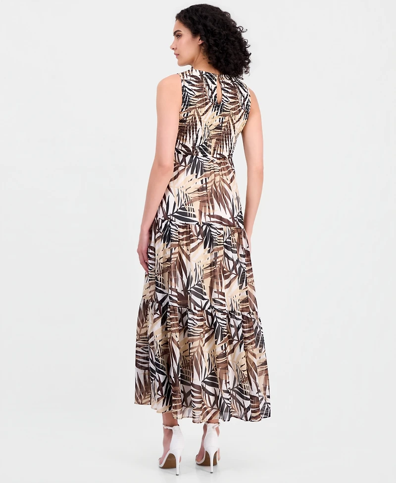Anne Klein Women's Smocked-Bodice Tiered Maxi Dress