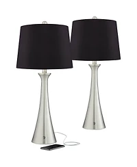360 Lighting Karl Modern Table Lamps 27 1/2" Tall Set of 2 Brushed Nickel with Usb and Ac Power Outlet in Base for Bedroom House