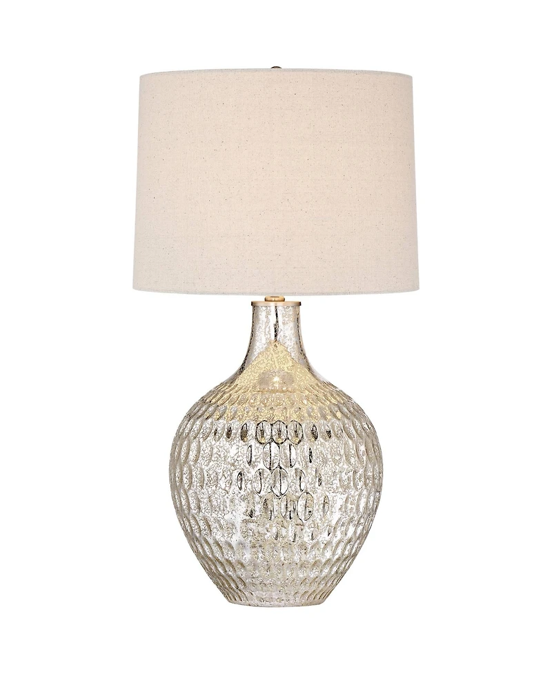 360 Lighting Modern Table Lamp 28" Tall with Usb Charging Port Mercury Glass Drum Shade for Bedroom Living Room Home Bedside Office