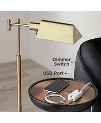 Possini Euro Design Modern Arc Floor Lamp with Usb Charging Port 69" Tall Nickel Drum Shade Adjustable Arm Living Room