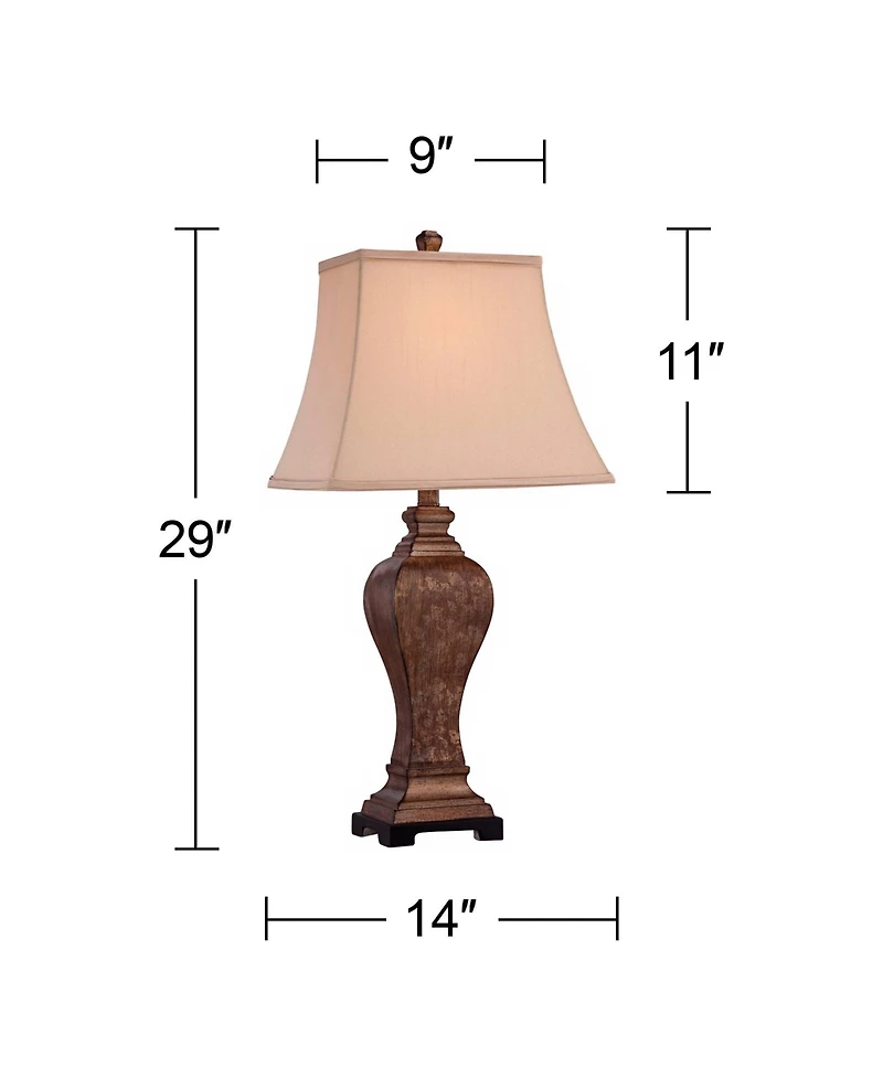 Regency Hill Edgar Traditional Table Lamp 29" Tall Bronze with Usb Cord Dimmer Geneva Taupe Rectangular Shade for Bedroom Living Room Bedside Off
