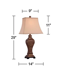 Regency Hill Edgar Traditional Table Lamp 29" Tall Bronze with Usb Cord Dimmer Geneva Taupe Rectangular Shade for Bedroom Living Room Bedside Off