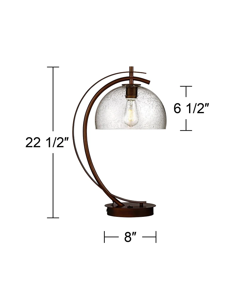 Possini Euro Design Modern Desk Lamps Set of 2 with Usb Port 22 1/2" High Bronze Led Clear Seeded Glass Shade for Bedroom Office