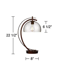 Possini Euro Design Modern Desk Lamps Set of 2 with Usb Port 22 1/2" High Bronze Led Clear Seeded Glass Shade for Bedroom Office