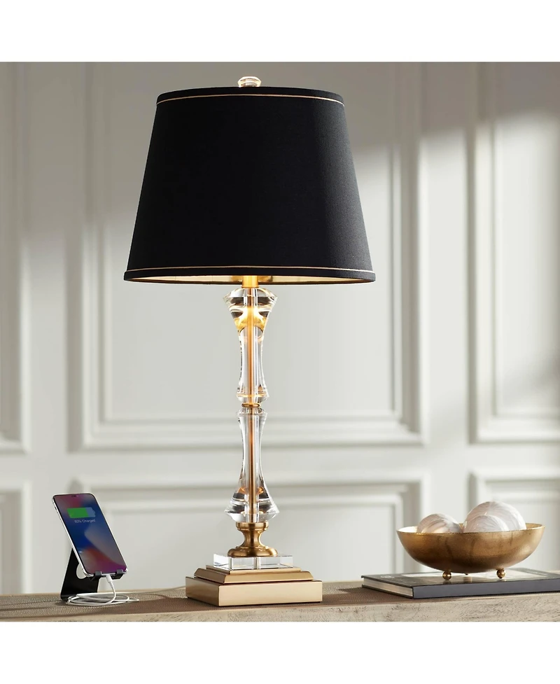 Stiffel Windsor 32" Tall Large Traditional Glam End Table Lamp Usb Port Metal Crystal Single Living Room Charging