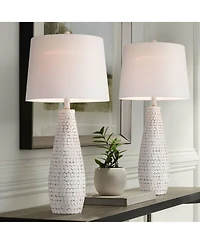 360 Lighting 29 1/2" Tall Modern Coastal End 3-Way Table Lamps Set of 2 Usb Port Whitewash Ceramic Shade Living Room Charging
