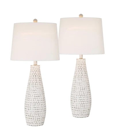 360 Lighting 29 1/2" Tall Modern Coastal End 3-Way Table Lamps Set of 2 Usb Port Whitewash Ceramic Shade Living Room Charging