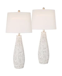 360 Lighting 29 1/2" Tall Modern Coastal End 3-Way Table Lamps Set of 2 Usb Port Whitewash Ceramic Shade Living Room Charging