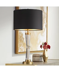 Vienna Full Spectrum Rhoda High Traditional 3-Way Table Lamp Clear Brass Finish Crystal Metal Single Shade Living Room Bedroom