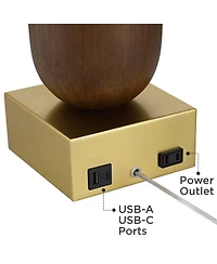 Possini Euro Design Madera 27 3/4" Tall Oval Modern Table Lamp Usb Port Ac Power Outlet Brass Finish Wood Charging