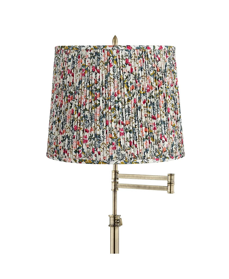 360 Lighting Westbury Traditional 70" Tall Standing Floor Lamp Adjustable Swing Arm Antique Brass Finish Pleated Meadow Shade