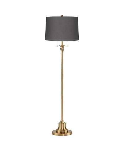 360 Lighting Dyna Traditional 58" Tall 2-Light Standing Floor Lamp Pole Pull Chain Antique Brass Finish