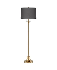 360 Lighting Dyna Traditional 58" Tall 2-Light Standing Floor Lamp Pole Pull Chain Antique Brass Finish