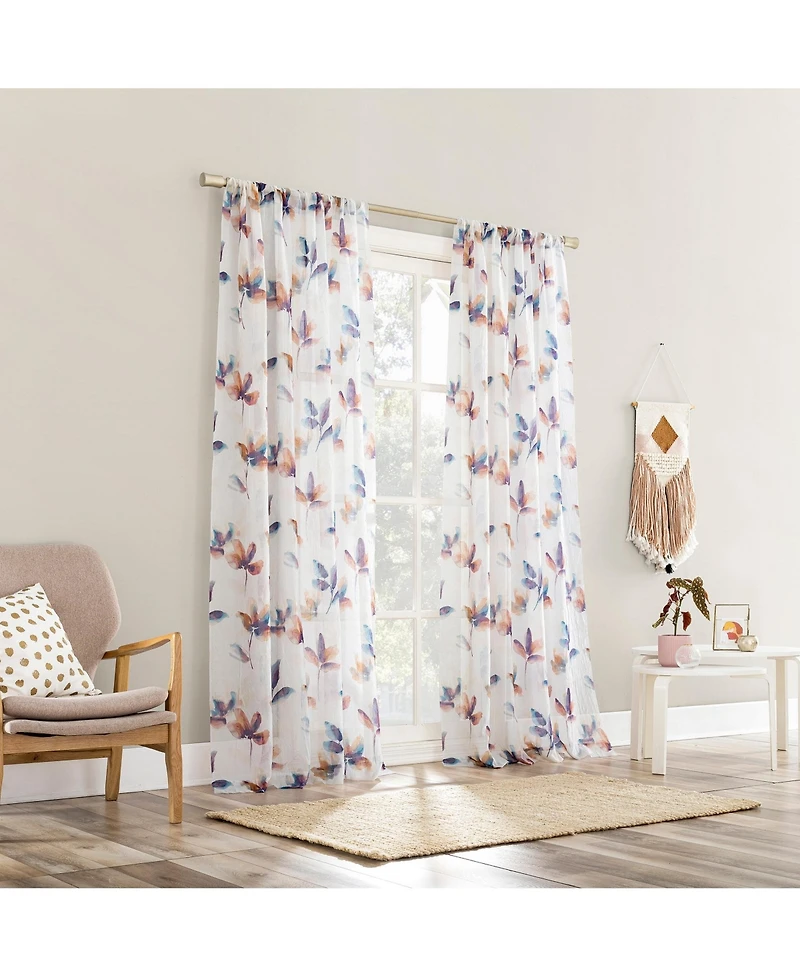 No. 918 Floral Print Sheer Rod Pocket Curtain Panel