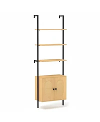 Yigii 72.5" H Ladder Bookshelf with Cabinet 3-Tier Wall Mounted Rattan Metal Frame Boho Open Storage Display Rack