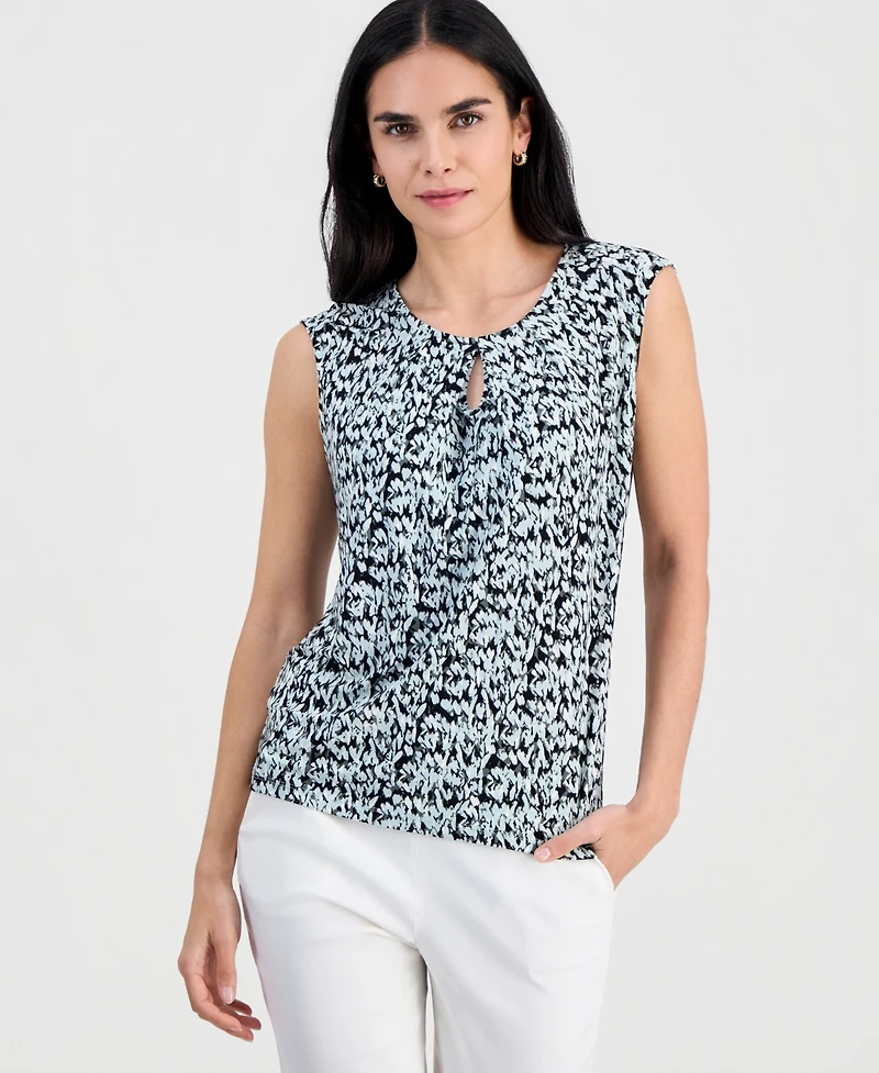 Kasper Petite Printed Keyhole Sleeveless Top