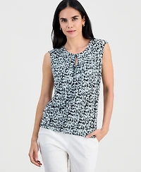 Kasper Petite Printed Keyhole Sleeveless Top