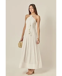 English Factory Women's Crochet Flower Trim Sheer Halter Maxi Dress