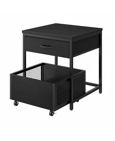 Yigii End Table Mini Fridge Stand with Storage Drawer Mobile Basket Cart for Living Room Bedroom