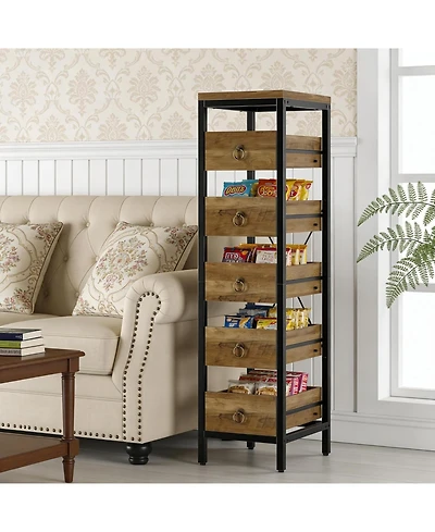 gaomon 5-Tier Kitchen Fruit Vegetable Storage Rack, Narrow Snack Stand with Pull-Out Baskets, Utility Organizer