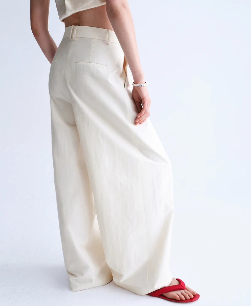 Selection Mango Women's Pleated Straight Cotton Pants